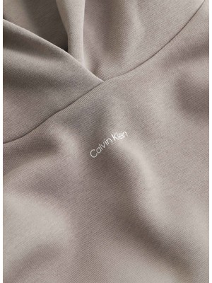 Calvin Klein Kapüşon Yaka Düz Vizon Kadın Sweatshırt Nano Logo Reg Fleece Hoodıe