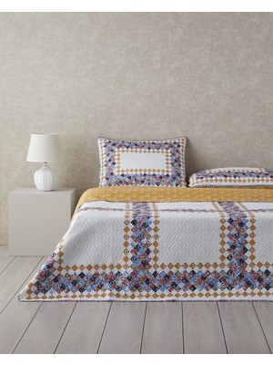 Gingham Patchwork Çok Amaçlı King Size Yatak Örtüsü Takımı 240X220 cm Terracotta