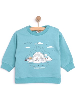 HelloBaby Basic Az Şardonlu Kutup Temalı Desenli Sweatshirt Erkek Bebek