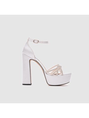 Togo Kadın Bantlı Topuklu Ayakkabı 060244, Beyaz - Sedef, 40