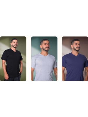 V Yaka T-Shirt - Lacivert - M