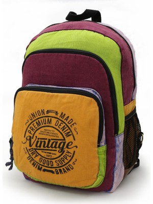 Old Cotton Cargo 5017 Turuncu Bordo Sırt Okul Seyahat Pamuk Kumaş Çanta