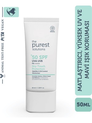 The Purest Solutions, Yağlı ve Karma Ciltler İçin Matlaştırıcı Güneş Koruyucu Krem SPF 50, 50 ml