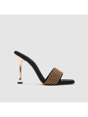 Togo Kadın Abiye Terlik 060238, Siyah Saten - Gold, 39