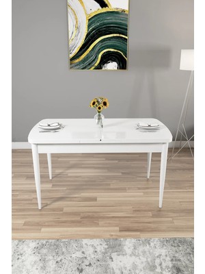 Sar Pakete Zümra Serisi, 80 x 132 cm Açılabilir Beyaz Mdf Mutfak Masası, Yemek Masası
