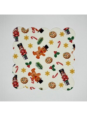 Deco Yılbaşı Temalı Sevimli Obje Desenli Dijital Baskılı Lazer Kesim Kokteyl Peçetesi