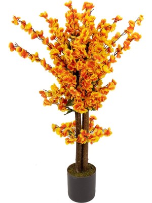 Beyaz Renkli Saksıda Sonbahar Renkli 100 cm Yapay Japon Bahardalı Ağacı