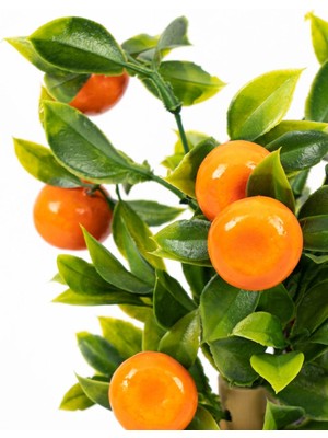 Beyaz Plastik Saksıda Bambu Gövdeli Yapay Mandalina Ağacı 25 cm