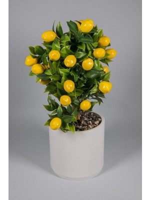 Düz Beyaz Beton Saksıda Yapay Limon Ağacı