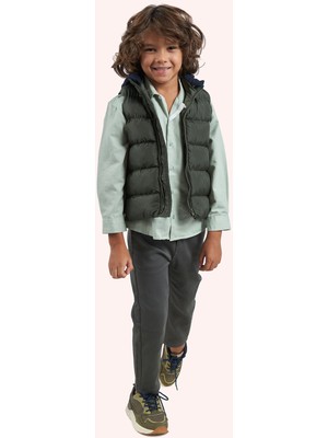 Erkek Çocuk Haki Kapüşonlu Yelek