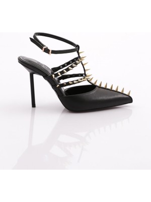 DGN 4534 Kadın Metal Dikenli Topuklu Abiye Ayakkabı