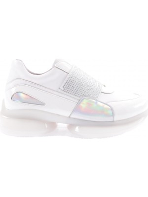 DGN 1060-23Y Kadin Kalin Taban Silver Taşli Bantli Sneakers Ayakkabi
