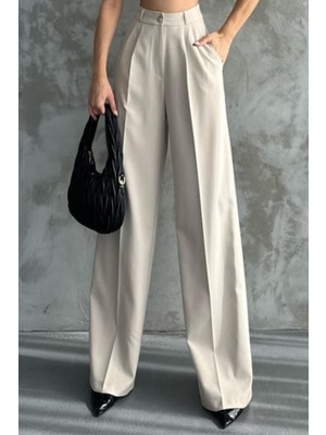 Balenbi Kadın Pileli Yüksek Bel Likralı Palazzo Pantolon 1080