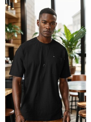 Balenbi Erkek Bisiklet Yaka Cepli Oversize Kalıp Penye Tişört 1007