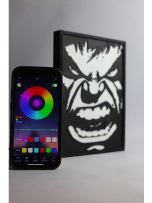 Domini Hulk - Rgb Led Işıklı 3 Boyutlu Tabela - 15 cm   x  20 cm   x  2 cm  (Bluetooth Kontrollü)