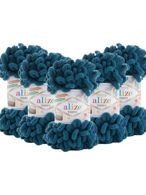 Puffy 5'li Paket (5X100GR) El Örgü Ipi ( 646 Petrol Mavi)