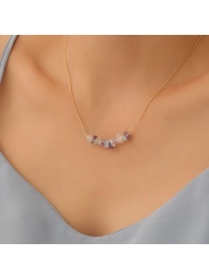Nox Jewelry 14 Ayar Mikron Altın Kaplama Doğal Florit Taşlı Bar Gümüş Kolye - CNS00559