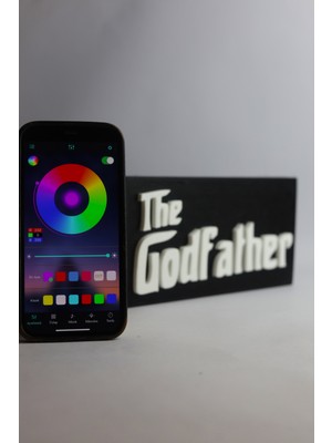 Domini The Godfather - Rgb Led Işıklı 3 Boyutlu Tabela - 20 cm   x  10 cm   x  2 cm  (Bluetooth Kontrollü)