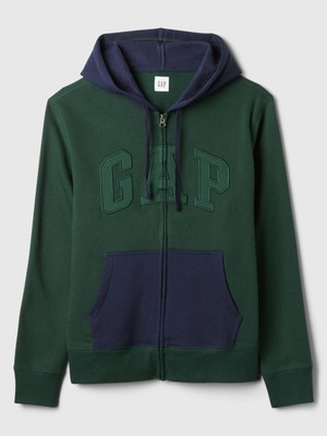 Erkek Yeşil Gap Logo Colorblock Fermuarlı Fleece Sweatshirt