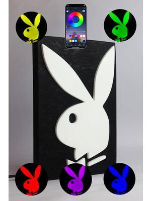 Domini Playboy - Rgb Led Işıklı 3 Boyutlu Tabela - 13cm X 20cm X 2cm (Bluetooth Kontrollü)