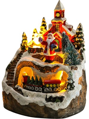 Silhouette Evler Setleri Dönen Tren Gösterim Figürleri LED Işıklı Müzikli Noel Tatil Dekorasyonu Santa (Yurt Dışından)