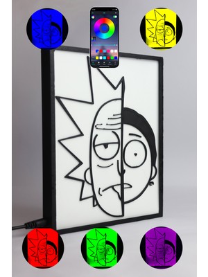 Domini Rick And Morty - Rgb Led Işıklı 3 Boyutlu Tabela - 16cm X 20cm X 2cm (Bluetooth Kontrollü)