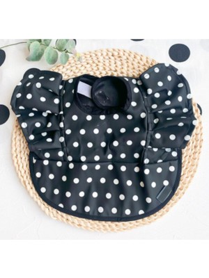 Black And White Dotty Bib For Little Cuties- Puantiyeli Su Geçirmez Önlük Mama Önlüğü
