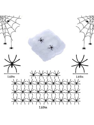 Silhouette Örümcek Ağı Cadılar Bayramı Dekorasyonu, 100 Örümcek, Gerilebilir Ağ, Iç/dış Mekan Korku Ortamına Uygun (Yurt Dışından)