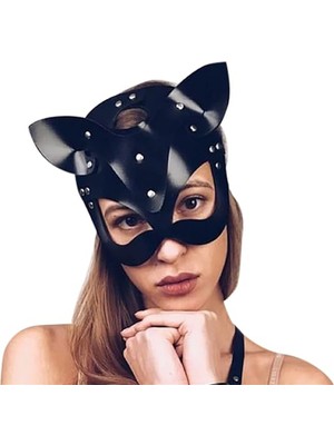 Silhouette Kadın Kedi Maskesi Yarım Yüz Deri Kulaklar Cosplay Kostüm Aksesuarı, Kırmızı (Yurt Dışından)