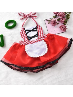 Silhouette Yenidoğan Yürümeye Başlayan Çocuk Bebek Kız Halter Romper Elbise Kırmızı Pelerin Küçük Başlıklı Kız Kıyafetleri Cosplay Kostümü,90 (Yurt Dışından)