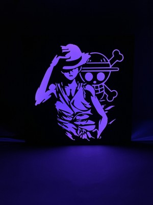 Domini One Piece Monkey D. Luffy Rgb Led Işıklı 3 Boyutlu Tabela - 20cm X 20cm X 2cm (Bluetooth Kontrollü)