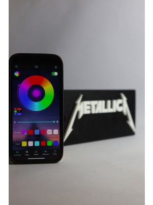 Domini Metallica - Rgb Led Işıklı 3 Boyutlu Tabela - 20cm X 9cm X 2cm (Bluetooth Kontrollü)