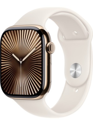 Apple Watch Series 10 GPS + Cellular, 46 mm Altın Rengi Titanyum Kasa ve Yıldız Işığı Spor Kordon - M/L