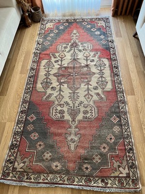 129X265 cm Kuzeybatı Stili Antik Halı Soft Renkli El Dokuma Dekoratif Kilim