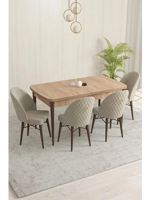 Sar Pakete Milano Serisi, Meşe Desen 80 x 132 cm Açılabilir Mdf Mutfak Masası Takımı 4 Adet Sandalye