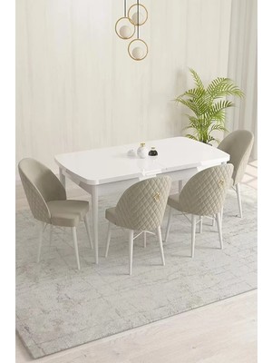 Sar Pakete Milano Serisi, Beyaz 80 x 132 cm Açılabilir Mdf Mutfak Masası Takımı 4 Adet Sandalye