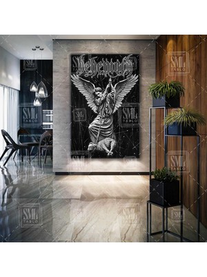 SML Tablo Behemoth Logo Black Metal Müzik Grubu Koyun Kuzu ve Mızrak Dikey Kanvas Tablo