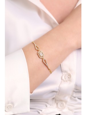 925 Ayar Gümüş Rodyumlu Baget Taşlı Bileklik (Özel Kutulu)