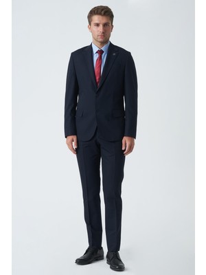 White Stone Lacivert Slim Fit Kalıp Klasik Esnek Likralı Kapaklı Cepli Takım Elbise