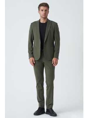 White Stone Haki Slim Fit Ceketli Jogger Pantolonlu Spor Kullanım Smart Street Takım Elbise