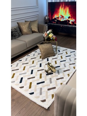 Ecosıa Carpet Iskandinav Halı Çapraz Model Krem Modern Salon Halı Koridor Halısı Yolluk Oturma Odası Saçaklı Halı