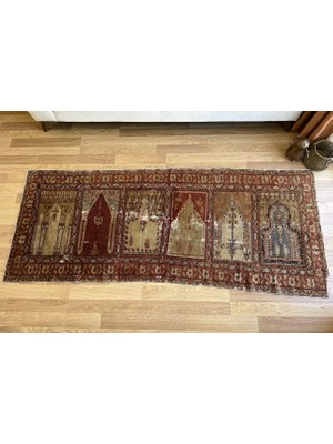 99X254 cm Eşsiz Tasarımlı El Dokuma Antik Yün Kilim 100 Yaş Uşak Kilimi