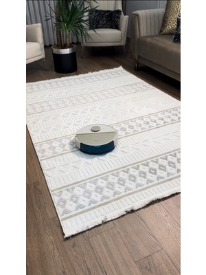 Ecosıa Carpet Iskandinav Halı Krem Modern Salon Halısı Koridor Halısı Yolluk Kesme Halı Oturma Odası Saçaklı Halı