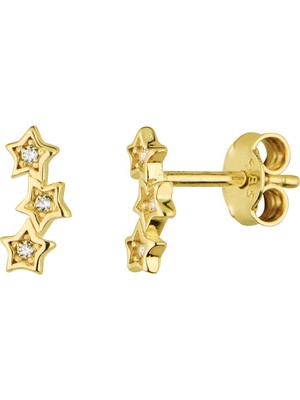 goldkupe 14 Ayar Altın Üç Yıldız Taşlı Küpe 0,72 gr