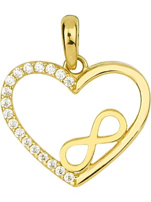 goldkupe 14 Ayar Altın Kalp ve Sonsuzluk Kolye Ucu 0,92 gr