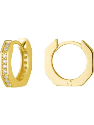 goldkupe 14 Ayar Altıgen Halka Taşlı Altın Küpe 2,66 gr