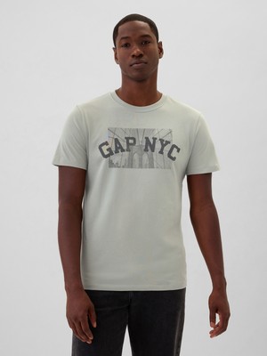 Erkek Gri Gap Logo Grafikli T-Shirt