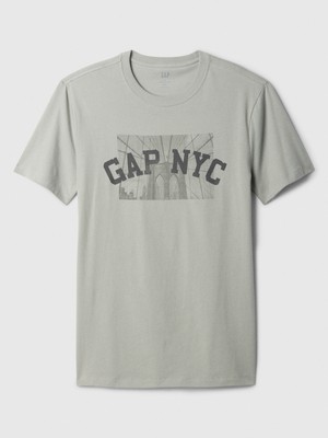 Erkek Gri Gap Logo Grafikli T-Shirt