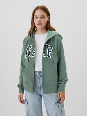 Kadın Yeşil Gap Logo Relaxed Fransız Havlu Kumaş Fermuarlı Sweatshirt