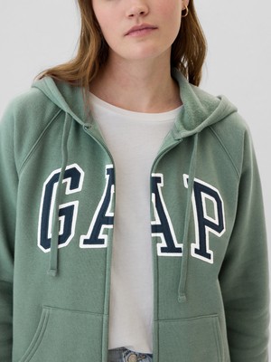 Kadın Yeşil Gap Logo Relaxed Fransız Havlu Kumaş Fermuarlı Sweatshirt